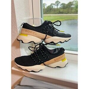 Sorel Kinetic Impact Lace Sneakers in Black Tan and Chartreuse Women’s Size 8.5